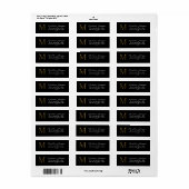 Elegant zwart en metallic goud monogram adres etiket (Full Sheet)