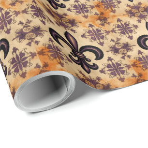 Elegant zwart en Oranje Frans patroon Cadeaupapier