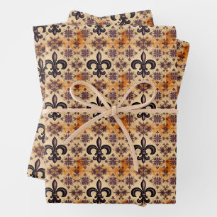 Elegant zwart en oranje patroon inpakpapier vel