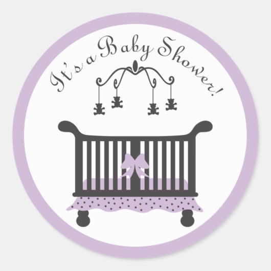 Elegant Zwart en Paarse Baby Meisje Wieg Ronde Sticker (Voorkant)