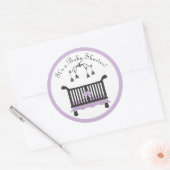 Elegant Zwart en Paarse Baby Meisje Wieg Ronde Sticker (Envelop)
