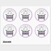 Elegant Zwart en Paarse Baby Meisje Wieg Ronde Sticker (Vel)