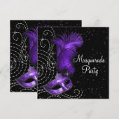 Elegant zwart en Paarse Masquerade Party Kaart (Voorkant / Achterkant)