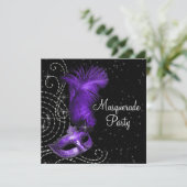 Elegant zwart en Paarse Masquerade Party Kaart (Staand voorkant)