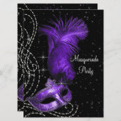 Elegant zwart en Paarse Masquerade Party Kaart (Voorkant / Achterkant)