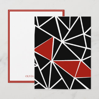 Elegant zwart en rood geometrisch patroon notitiekaartje