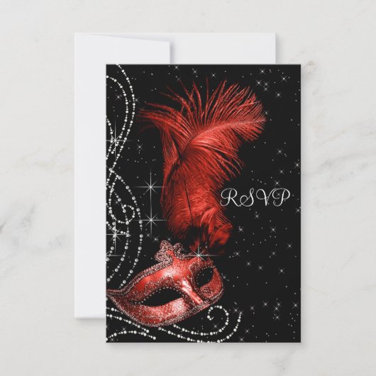 Elegant zwart en rood Masquerade Party RSVP (Voorkant)