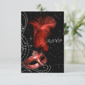 Elegant zwart en rood Masquerade Party RSVP (Staand voorkant)