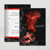 Elegant zwart en rood Masquerade Party RSVP (Voorkant / Achterkant)