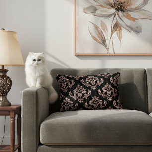 Elegant Zwart en Roos Gouden Damast Accent Kussen