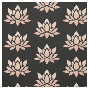 Elegant Zwart en Roze Gouden Lotus Bloem Gedrukt Stof