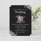 Elegant Zwart en Roze Roos Bruiloft Kaart (Staand voorkant)