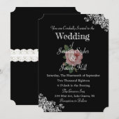 Elegant Zwart en Roze Roos Bruiloft Kaart (Voorkant / Achterkant)