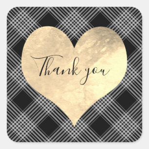 Elegant zwart en wit gestreept met hart vierkante sticker