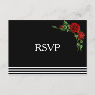 Elegant zwart en wit met Red Rose RSVP Kaartje