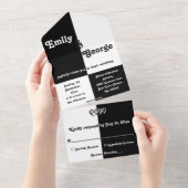 Elegant zwart en wit, modern, eenvoudig huwelijk all in one uitnodiging (Afscheurbaar)