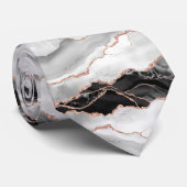 Elegant Zwart en Wit Rose Goud Glitter Marmer Stropdas (Opgerold)
