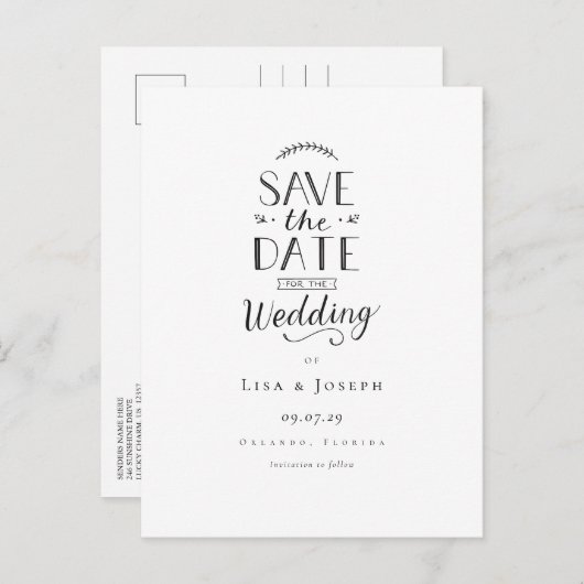 Elegant zwart en wit sparen de Datum Aankondigingskaart (Voorkant / Achterkant)