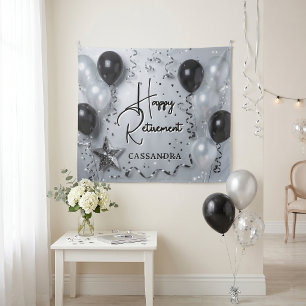 Elegant zwart en zilver ballonnen pensioenfeest wandkleed