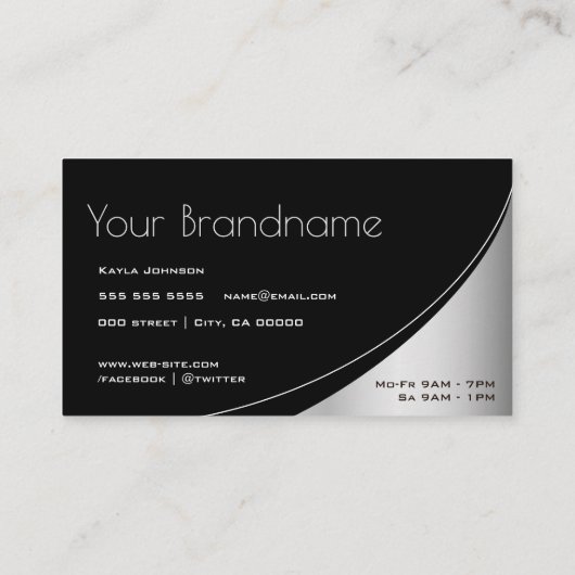 Elegant zwart en zilver effect met openingstijden visitekaartje (Achterkant)