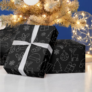 Elegant zwart en zilver folie kerstpatroon cadeaupapier