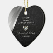 Elegant zwart en zilvergrijs 25e Jubileum Keramisch Ornament (Links)