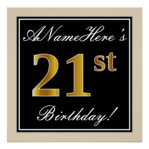 Elegant, zwart, Faux Gold 21st geboortedag + naam Perfect Poster