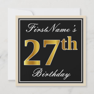 Elegant, zwart, Faux Gold 27th Birthday + naam Kaart