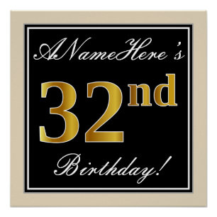 Elegant, zwart, Faux Gold 32e verjaardag + naam Perfect Poster