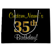 Elegant, Zwart, Faux Gold 35e verjaardag + Naam Large Cadeautasje (Voorkant)