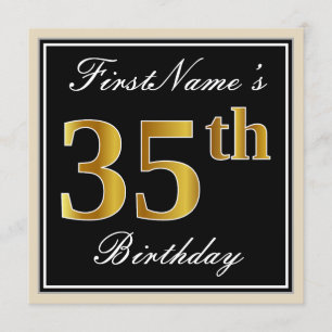 Elegant, zwart, Faux Gold 35th Birthday + naam Kaart