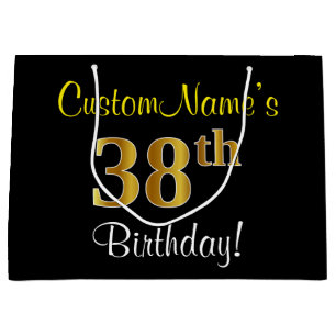 Elegant, zwart, Faux Gold 38th Birthday + naam Groot Cadeauzakje