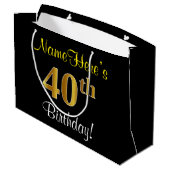 Elegant, Zwart, Faux Gold 40ste verjaardag + Naam Large Cadeautasje (Achterkant Gekanteld)