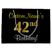 Elegant, zwart, Faux Gold 42e verjaardag + naam Groot Cadeauzakje (Achterkant)