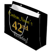 Elegant, zwart, Faux Gold 42e verjaardag + naam Groot Cadeauzakje (Voorkant Gekanteld)