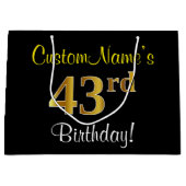Elegant, zwart, Faux Gold 43rd Birthday + naam Groot Cadeauzakje (Voorkant)