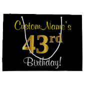 Elegant, zwart, Faux Gold 43rd Birthday + naam Groot Cadeauzakje (Achterkant)