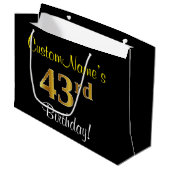 Elegant, zwart, Faux Gold 43rd Birthday + naam Groot Cadeauzakje (Voorkant Gekanteld)