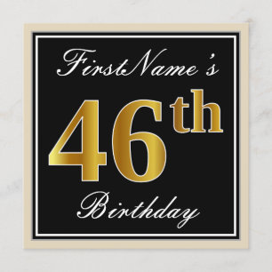 Elegant, zwart, Faux Gold 46th Birthday + naam Kaart