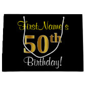 Elegant, Zwart, Faux Gold 50ste verjaardag + Naam Large Cadeauzakje (Voorkant)