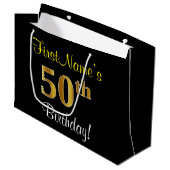Elegant, Zwart, Faux Gold 50ste verjaardag + Naam Large Cadeauzakje (Voorkant Gekanteld)