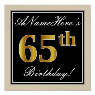 Elegant, zwart, Faux Gold 65th Birthday + naam Perfect Poster