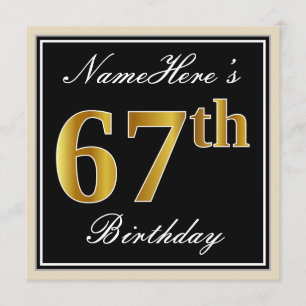 Elegant, zwart, Faux Gold 67th Birthday + naam Kaart