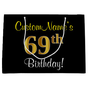 Elegant, zwart, Faux Gold 69th Birthday + naam Groot Cadeauzakje