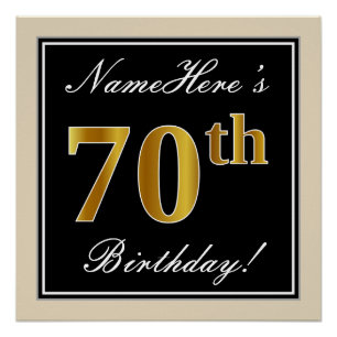 Elegant, zwart, Faux Gold 70th Birthday + naam Perfect Poster