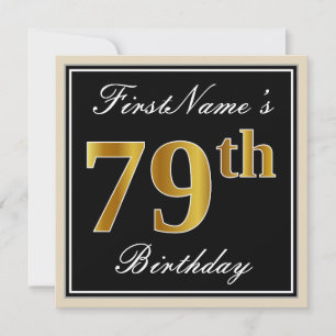 Elegant, zwart, Faux Gold 79th Birthday + naam Kaart