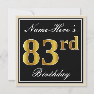 Elegant, zwart, Faux Gold 83rd Birthday + naam Kaart