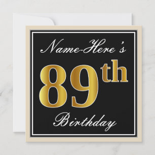 Elegant, zwart, Faux Gold 89th Birthday + naam Kaart