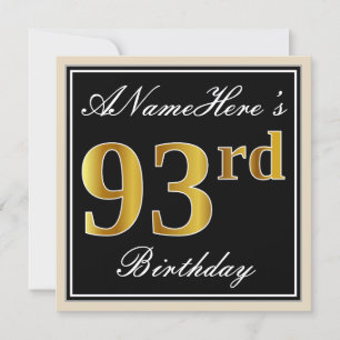 Elegant, zwart, Faux Gold 93rd Birthday + naam Kaart
