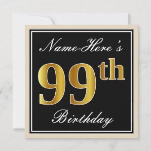 Elegant, zwart, Faux Gold 99th Birthday + naam Kaart